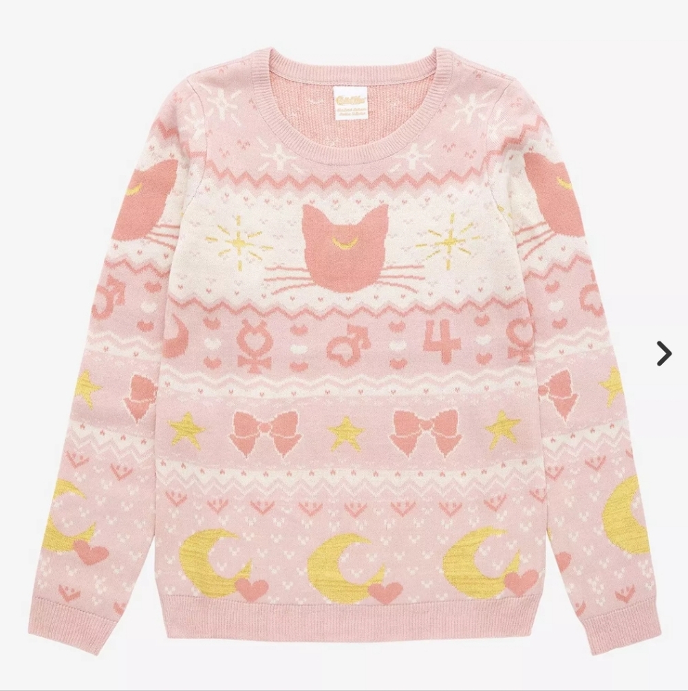 Sailor Moon Luna & Sailor Guardian‎ Symbols Women's Holiday Sweater Size XS